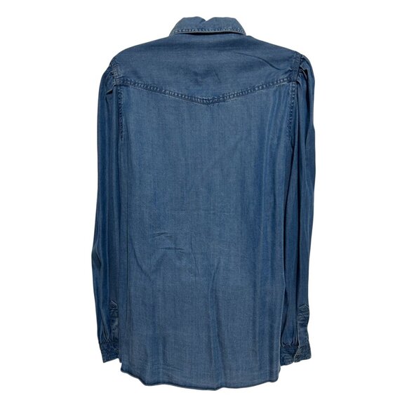 Beach Lunch Lounge Button Down Womens Shirt Large Blue Long Sleeve Soft Lyocell - Picture 2 of 10